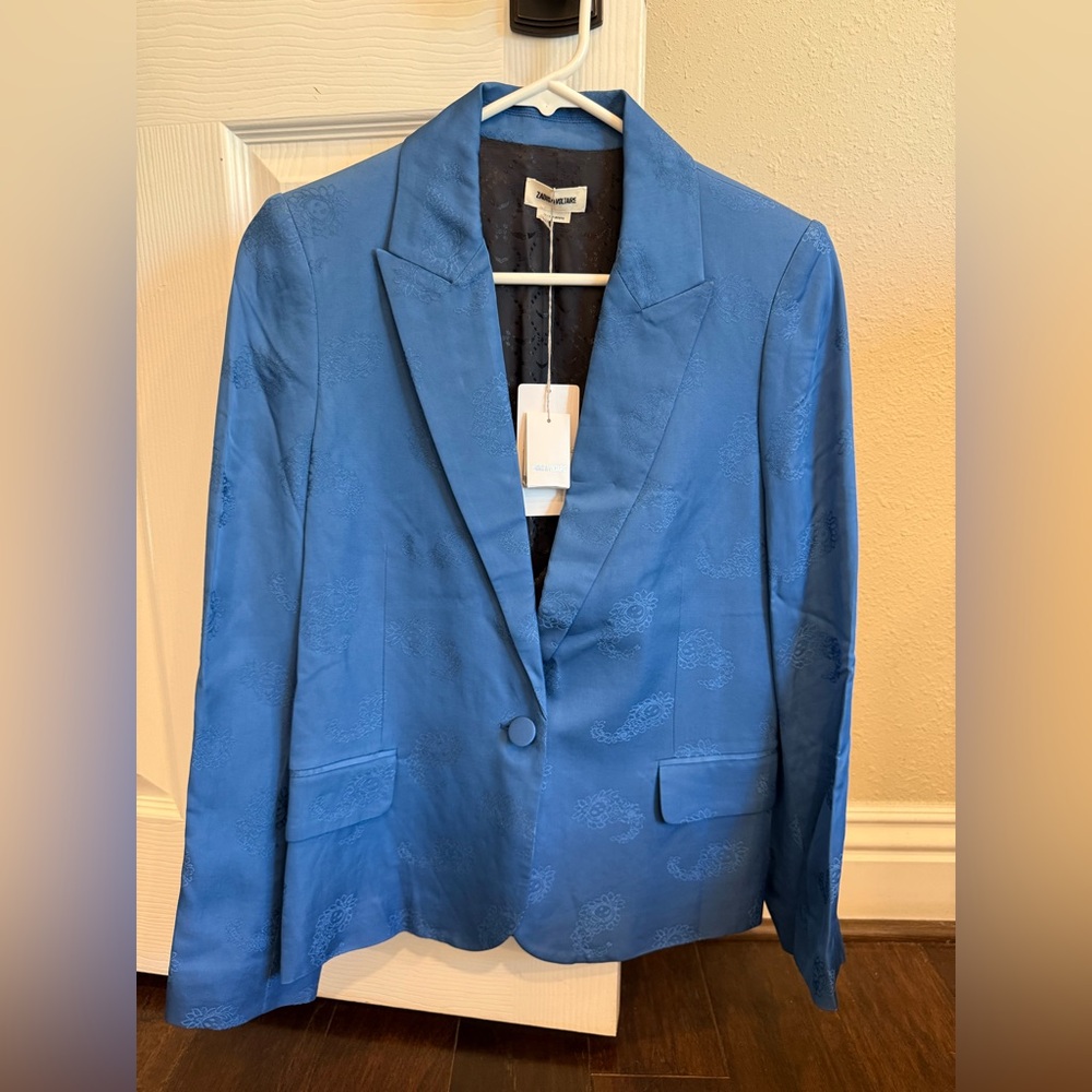 NWT Zadig and Voltaire Victor Jac Paisley Blue Blazer Jacket Size 36 Small